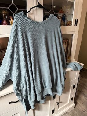 TALULAH Relaxed Scoop Neck Waffle Knit Sweater in Light Blue - 3XL
